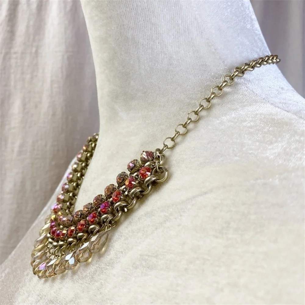 Loft gold tone pink Rhinestone Statement necklace